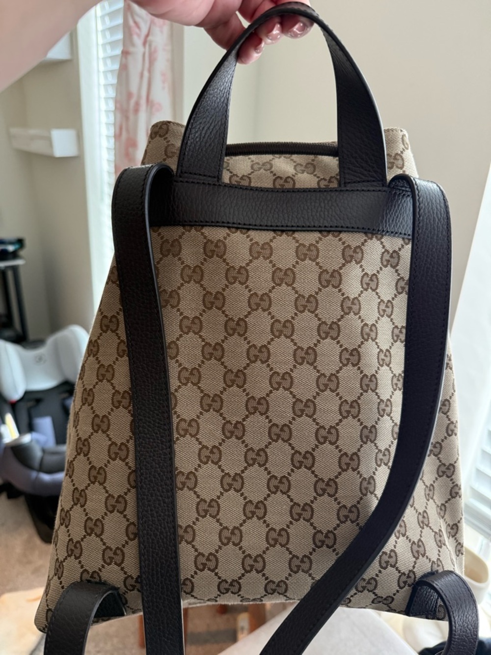 Gucci Brown GG Supreme Drawstring Backpack - Picture 5 of 7